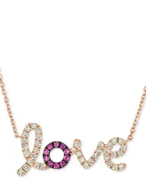 Le Vian Ruby (1/5 ct. t.w.) & Nude Diamond (5/8 ct. t.w.) Love Script Pendant Necklace in 14k Rose Gold, 16" + 2" extender