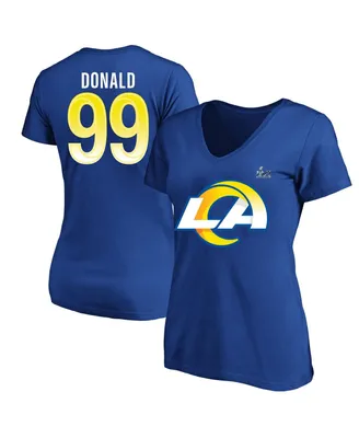 Women's Aaron Donald Royal Los Angeles Rams Super Bowl Lvi Bound Plus Name and Number V-Neck T-shirt