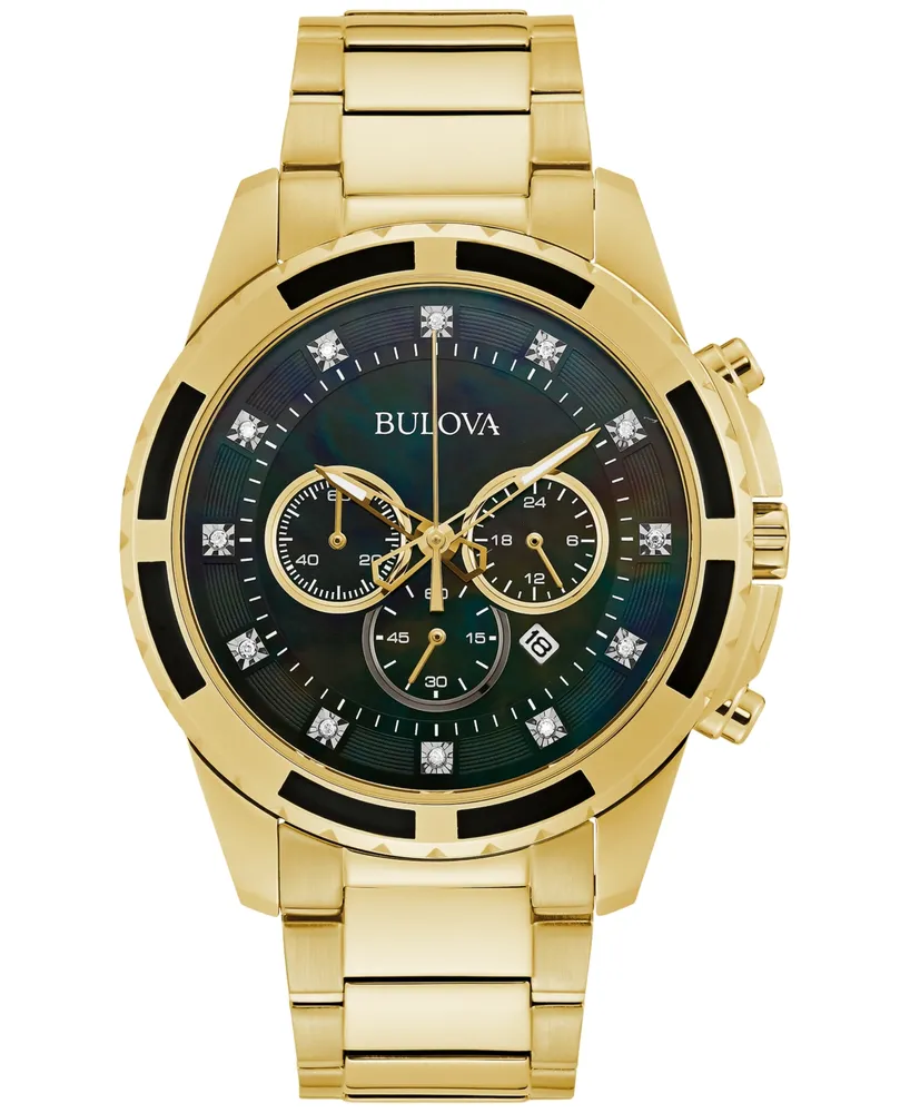 Bulova Men's Chronograph Diamond (1/20 ct. t.w.) Gold-Tone Stainless Steel Bracelet Watch 44mm - Gold