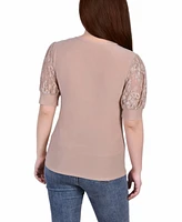 Ny Collection Petite Puff Sleeve Lace Top