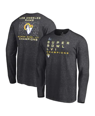 Men's Fanatics Heather Charcoal Los Angeles Rams Super Bowl Lvi Champions Roster Signature Long Sleeve T-shirt