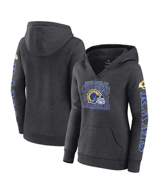 Women's Fanatics Heather Charcoal Los Angeles Rams Super Bowl Lvi Champions Retro Pullover Hoodie