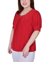 Ny Collection Plus Short Balloon Sleeve Top with Hardware