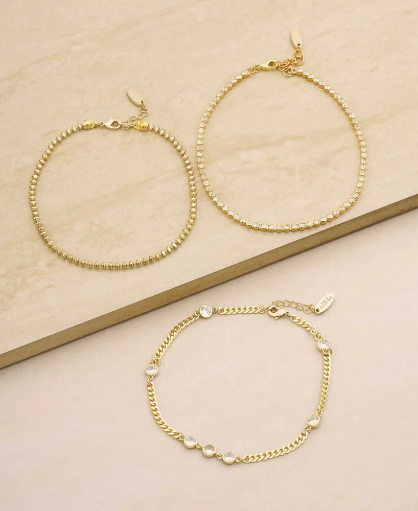 Ettika Dainty 18K Gold Plated Chain Anklet Set - Gold