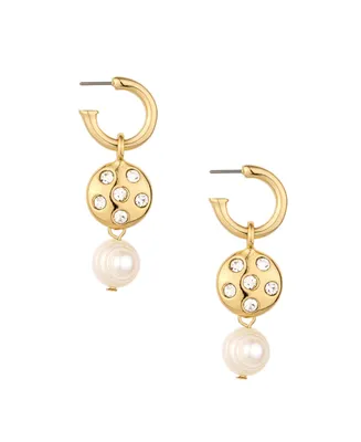 Ettika 18K Gold Plated Crystal Disc and Cultured Freshwater Pearl Earrings - Gold