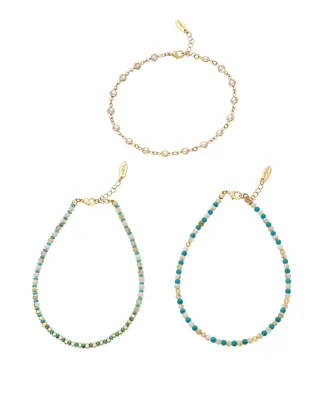 Ettika Turquoise and Imitation Pearl Anklet Set - Gold
