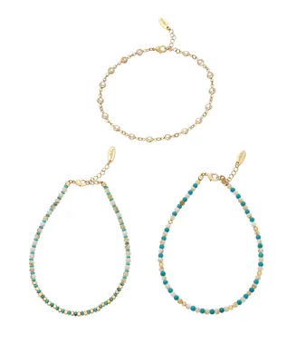 Ettika Turquoise and Imitation Pearl Anklet Set