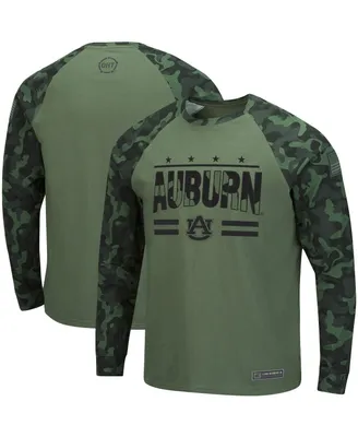 Men's Colosseum Olive and Camo Auburn Tigers Oht Military-Inspired Appreciation Raglan Long Sleeve T-shirt