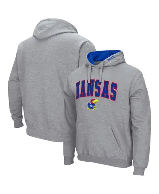 Men's Colosseum Heathered Gray Kansas Jayhawks Arch and Logo 3.0 Pullover Hoodie