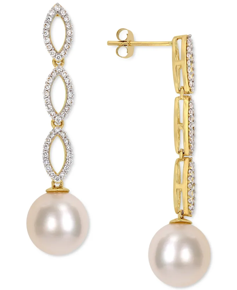 Cultured South Sea Pearl (10mm) & Diamond (1/2 ct. t.w.) Infinity Linear Drop Earrings in 14k Gold