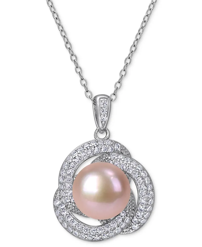 Macy's Pink Cultured Freshwater Pearl (10-1/2mm) & Cubic Zirconia