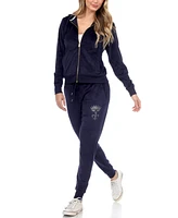 White Mark Rhinestone Velour Tracksuit 2 Piece Set