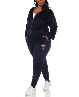 White Mark Plus Rhinestone Velour Tracksuit 2 Piece Set