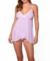 iCollection Ava Chiffon and Lace Babydoll Chemise 2pc Lingerie Set