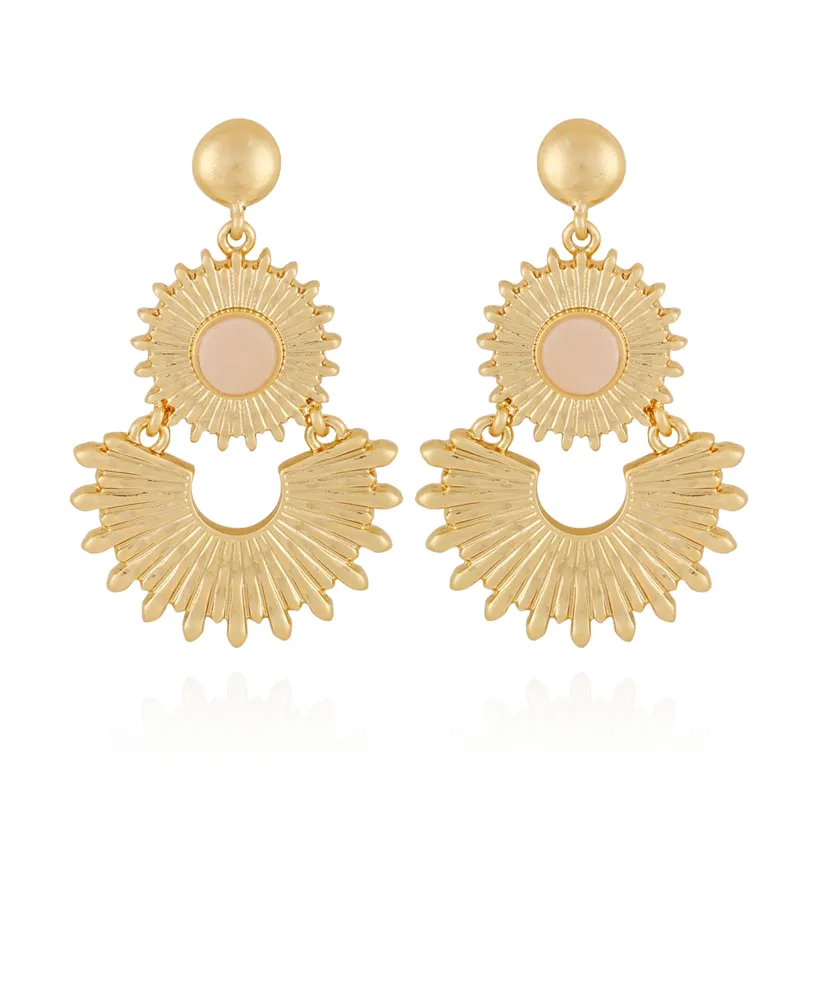 Women's Double Sun Rose Quartz Stone Drop Earrings - Gold