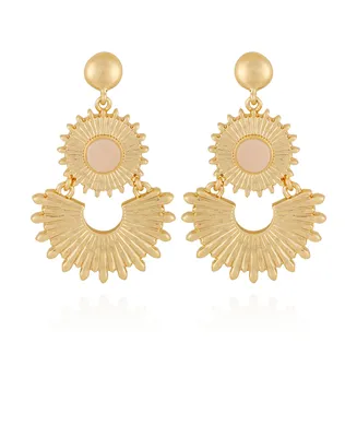 Women's Double Sun Rose Quartz Stone Drop Earrings - Gold