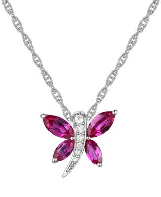 Sapphire (5/8 ct. t.w.) & Diamond Accent Dragonfly 18" Pendant Necklace Sterling Silver (Also Emerald Ruby)