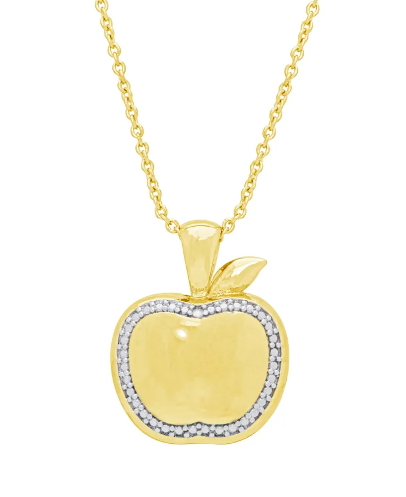 Diamond Accent Apple Pendant 18" Necklace in 14K Gold Plate