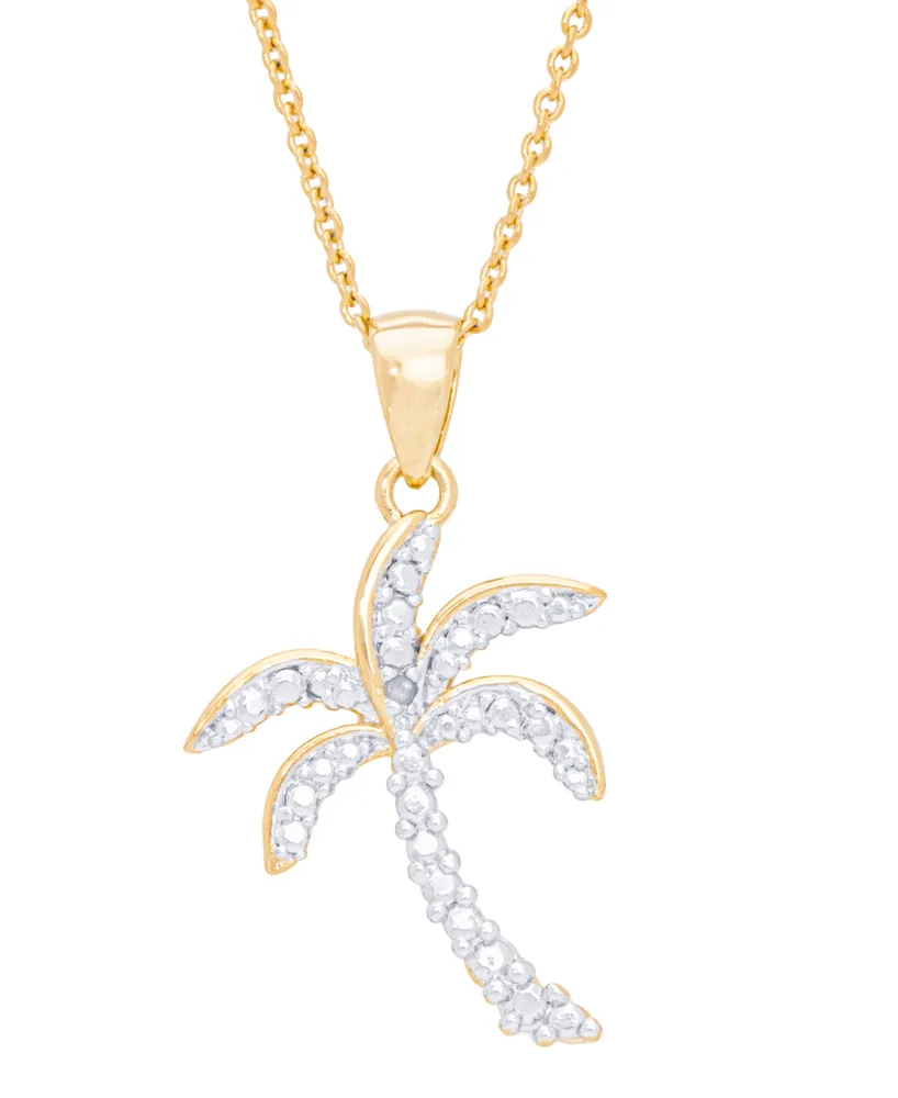 Diamond Accent Palm Tree Pendant 18" Necklace in 14K Gold Plate - Gold