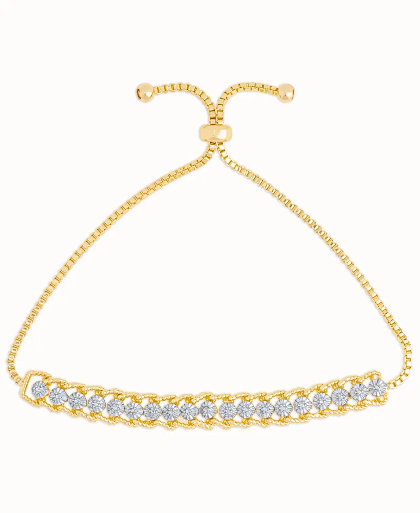 Diamond Accent Rope Edge Adjustable Bolo Bracelet in 14K Gold Plate