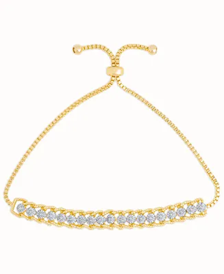 Diamond Accent Rope Edge Adjustable Bolo Bracelet in 14K Gold Plate - Gold