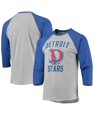 Men's Stitches Heather Gray, Royal Detroit Stars Negro League Wordmark Raglan 3/4 Sleeve T-shirt