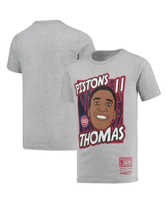 Big Boys Mitchell & Ness Isiah Thomas Gray Detroit Pistons Hardwood Classics King of the Court Player T-shirt