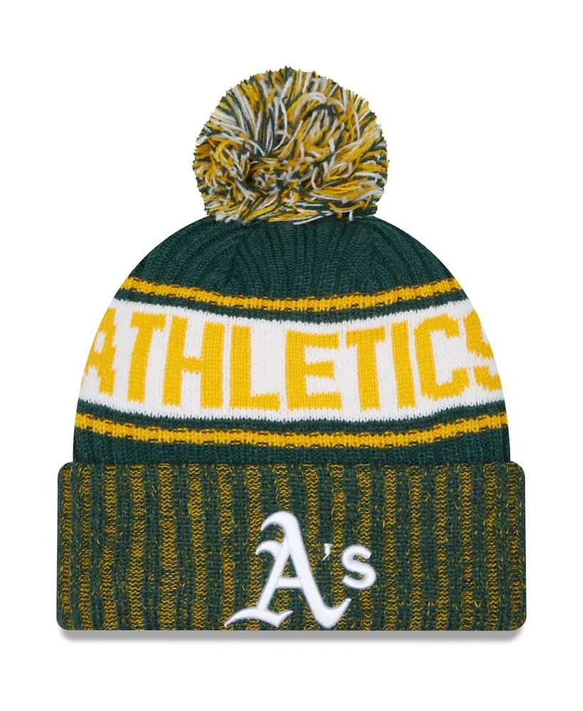 Men's New Era Green Oakland Athletics Marl Cuffed Knit Hat with Pom