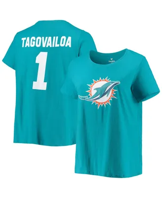 Women's Fanatics Tua Tagovailoa Aqua Miami Dolphins Plus Size Name and Number T-shirt