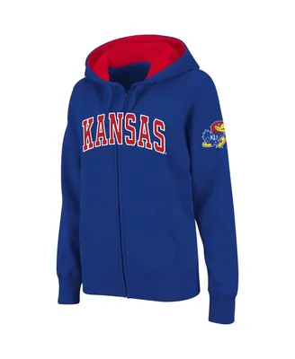 Women's Stadium Athletic Royal Kansas Jayhawks Arched Name Full-Zip Hoodie