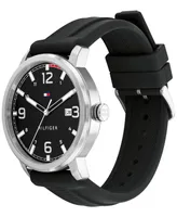 Tommy Hilfiger Men's Black Silicone Strap Watch 46mm, Created for Macy's