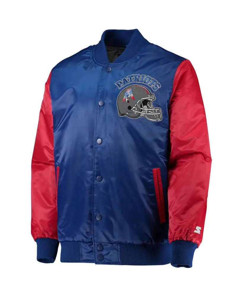 Men's Starter Royal, Red New England Patriots Locker Room Throwback Satin Varsity Full-Snap Jacket