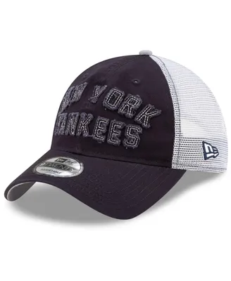 Men's New Era Navy New York Yankees Frayed Wordmark Trucker 9Twenty Adjustable Hat