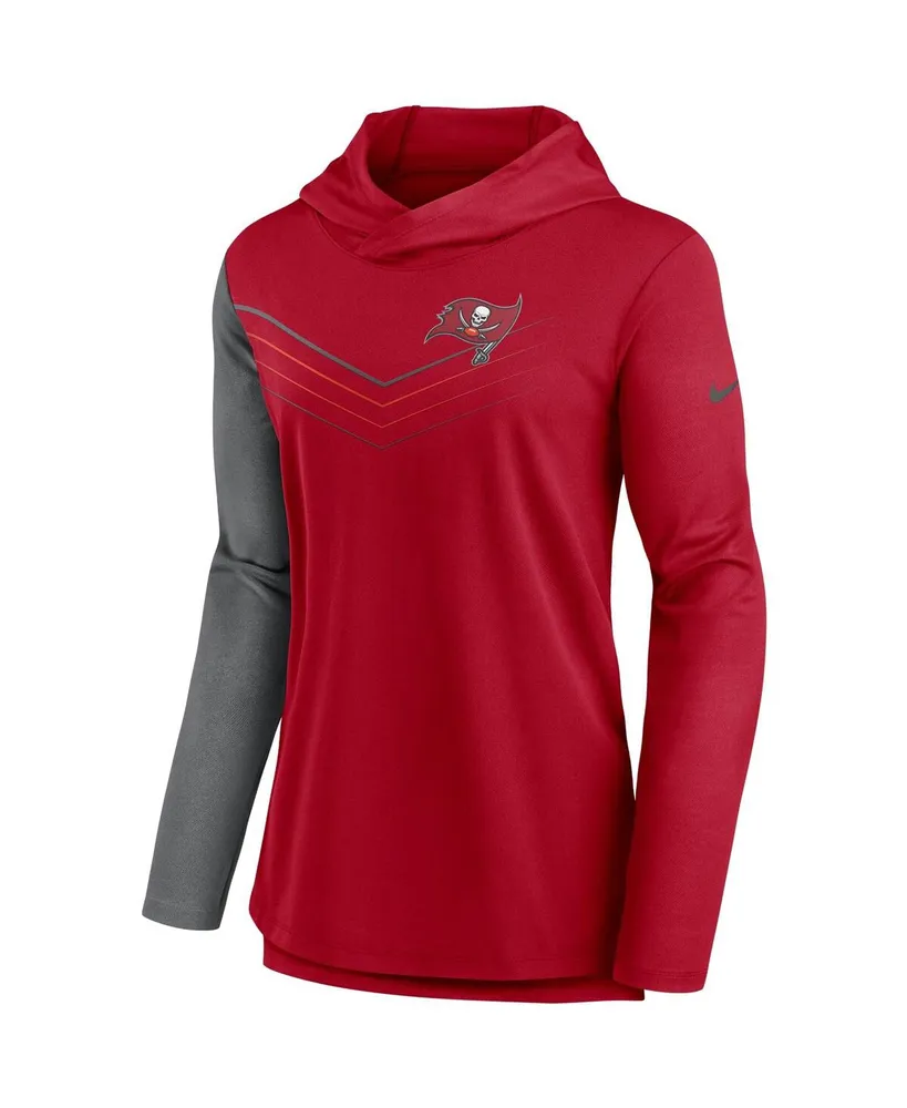 Women's Nike Red and Heathered Charcoal Tampa Bay Buccaneers Chevron Hoodie Performance Long Sleeve T-shirt
