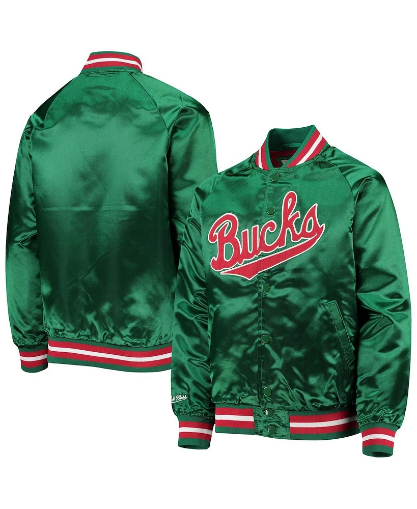 Big Boys Mitchell & Ness Green Milwaukee Bucks Hardwood Classics Satin Raglan Full-Snap Jacket