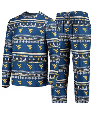 Men's Concepts Sport Navy West Virginia Mountaineers Ugly Sweater Long Sleeve T-shirt and Pants Sleep Set