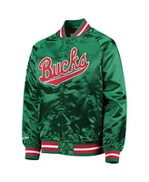 Big Boys Mitchell & Ness Green Milwaukee Bucks Hardwood Classics Satin Raglan Full-Snap Jacket