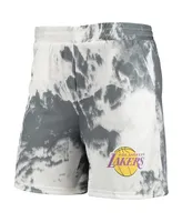 Women's Nba Exclusive Collection White, Black Los Angeles Lakers Tie-Dye Crop Top and Shorts Set