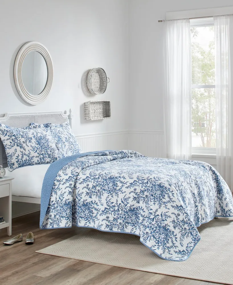 Laura Ashley Bedford Cotton Reversible Piece Quilt Set