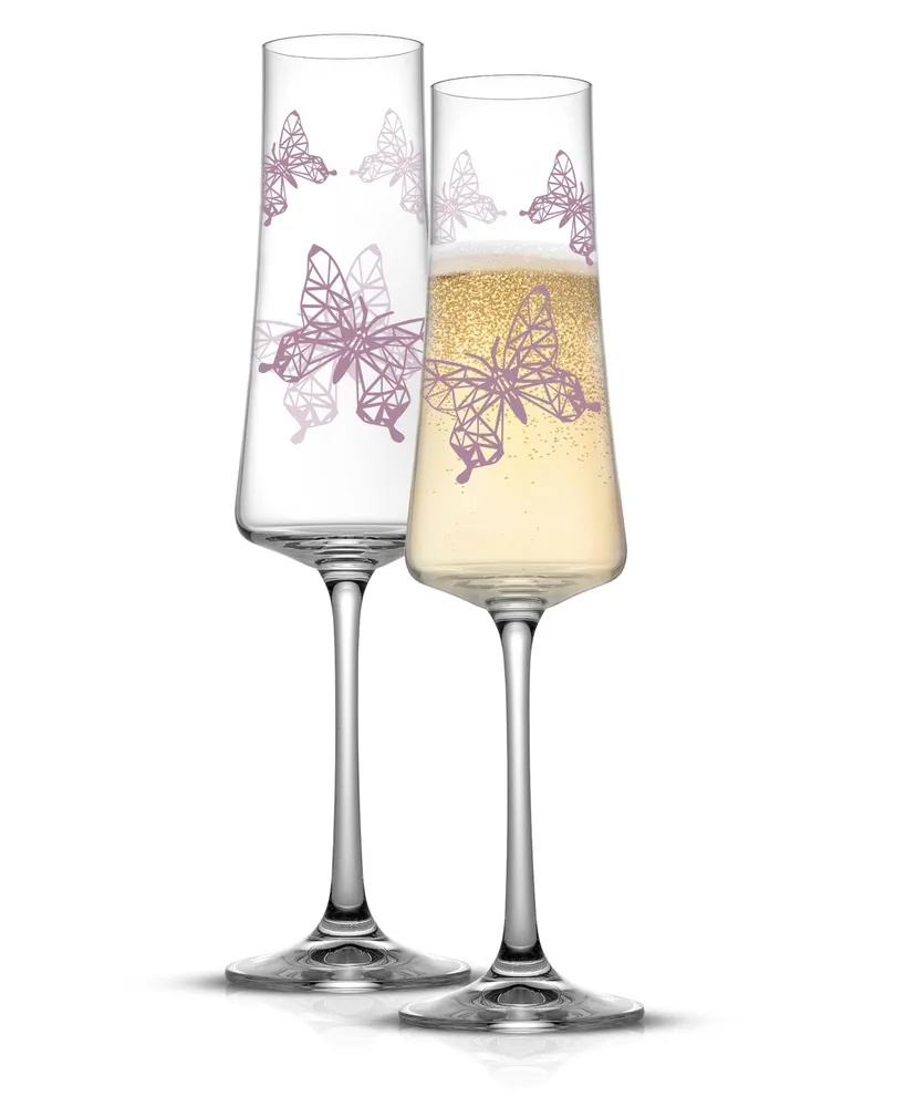 JoyJolt Meadow Butterfly Crystal Champagne Flutes, Set of 2