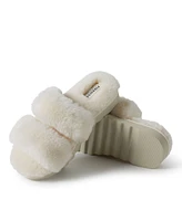 Fireside by Dearfoams Women's Benalla Genuine Shearling Double Band Fuzzy Slide Slipper