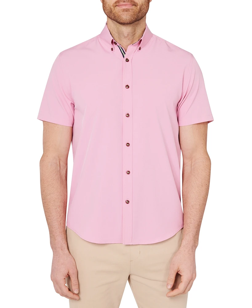 Society of Threads Men's Regular Fit Non-Iron Performance Stretch Solid Button-Down Shirt