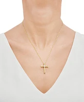 Diamond Accent Double Bar Cross Pendant Sterling Silver or 14k Gold-Plated