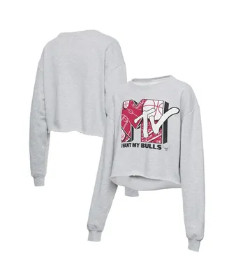 Women's Heathered Gray Chicago Bulls Nba x Mtv I Want My Cropped Fleece Pullover Sweatshirt