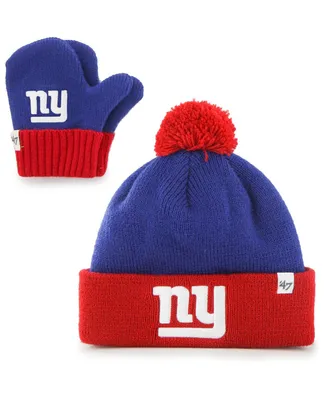 Toddler Unisex Royal and Red New York Giants Bam Bam Cuffed Knit Hat with Pom and Mittens Set