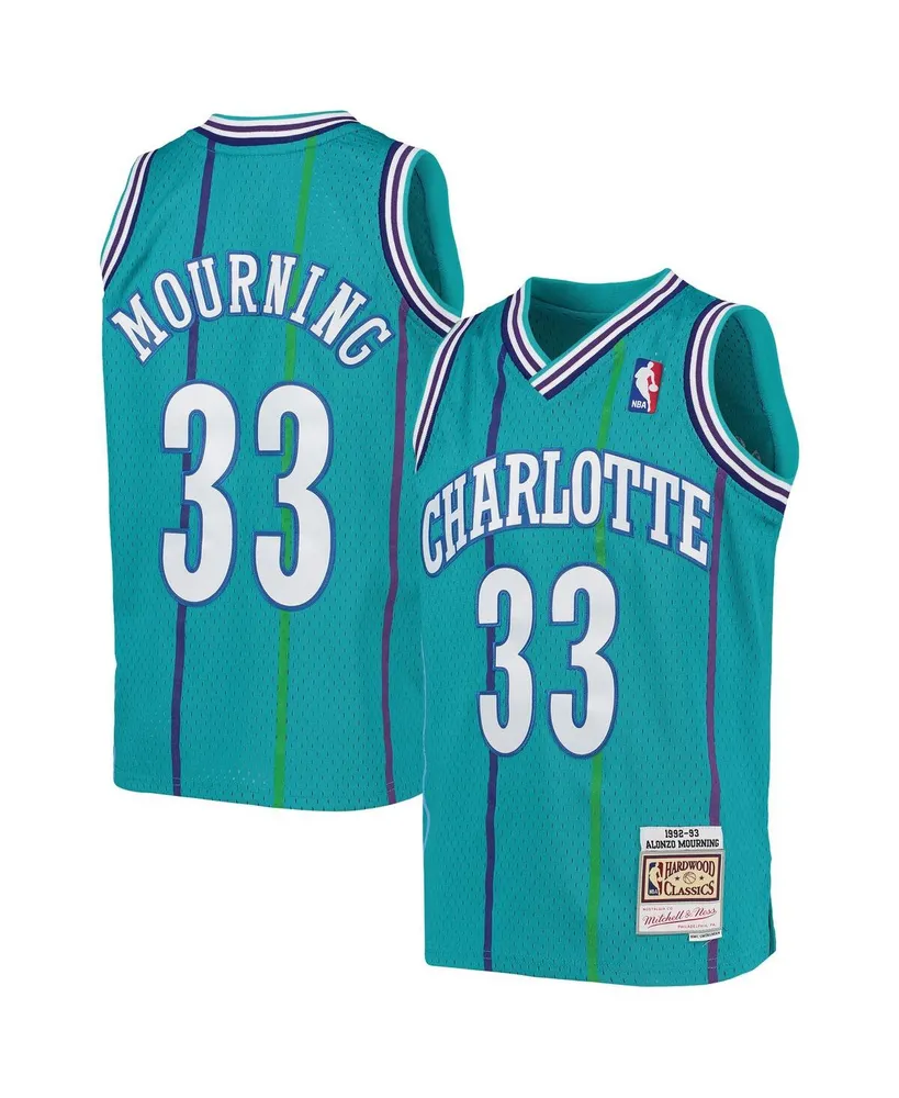 Boys Youth Alonzo Mourning Teal Charlotte Hornets 1992-93 Hardwood Classics Swingman Jersey