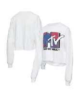 Women's White Nba x Mtv I Want My Cropped Fleece Pullover Sweatshirt