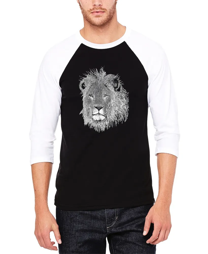 Men's Raglan Baseball Word Art Lion T-shirt