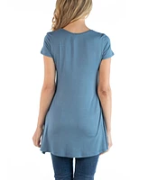 24seven Comfort Apparel Women's Short Sleeve Loose Fit Tunic Top with V-Neck