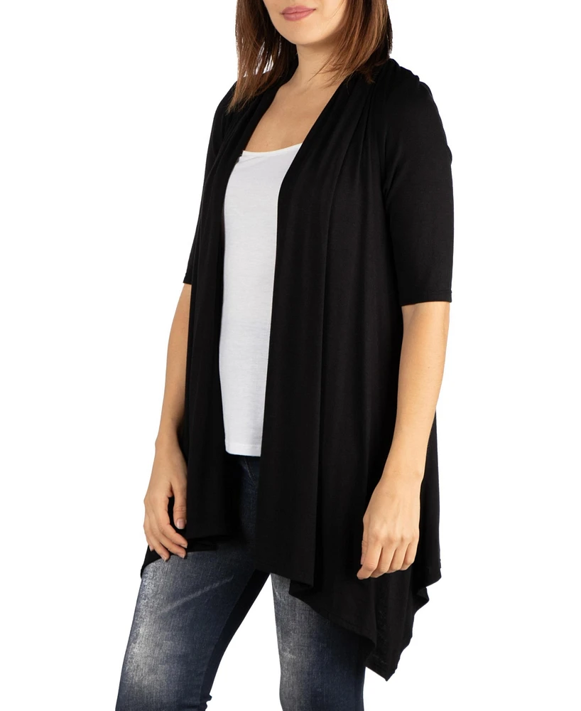24seven Comfort Apparel Loose Fit Open Front with Half Sleeve Cardigan